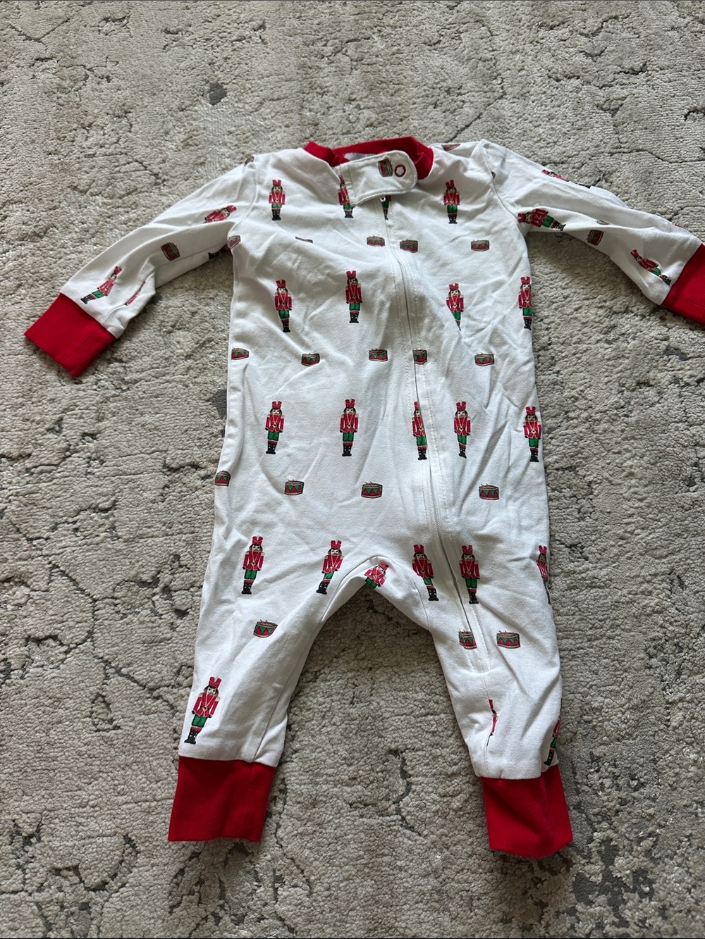 White &‎ Red Kids One-Piece Pajamas with Nutcracker Print